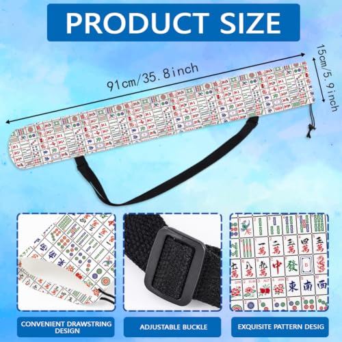 FINGERINSPIRE Mahjong Mat Carrying Bag 35 Inch Portable Printed Mahjong Pad Holder Bag with Adjustable Strap Canvas Drawstring Outdoor Travel Storage for Board Games Yoga Mat Tripod - color: White
