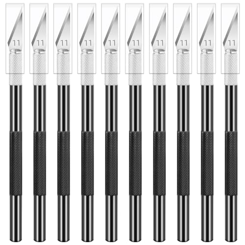 10 Pack Exacto Knife Set, Hobby Knives for DIY & Modeling (Black) | Textured metal grips improve control for modeling, stencil cutting, wood carving & scrapbooking, pen knife aids details - color: Black, size: 10 Pack