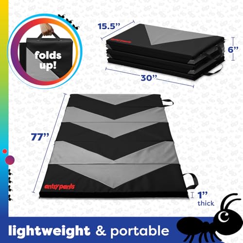 Antsy Pants Tumbling Mat for Kids – Gymnastics Mat, Easy to Clean, Sturdy, Foldable Tumbling Mats, Padded, Lightweight, Portable, Gymnastics Equipment for Active Play - color: 5-Fold Gray/Black