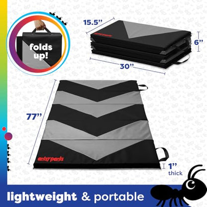 Antsy Pants Tumbling Mat for Kids – Gymnastics Mat, Easy to Clean, Sturdy, Foldable Tumbling Mats, Padded, Lightweight, Portable, Gymnastics Equipment for Active Play - color: 5-Fold Gray/Black