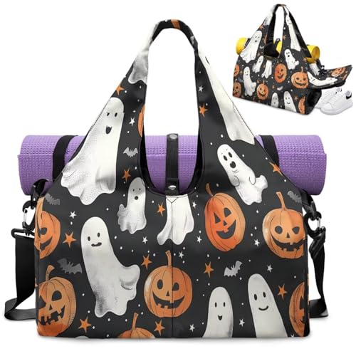 Yoga Mat Bag for Men Women Canvas Yoga Mat Carrier Take In Out Mat Easily for Beach Swim Bags Pool Sports Gym - color: Halloween Pumpkin