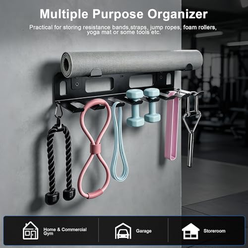 Gym Equipment Storage Rack, Multifunctional Workout Equipment Storage, Gym Wall Storage for Resistance Bands, Yoga Mats, Jump Ropes, Barbells
