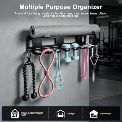 Gym Equipment Storage Rack, Multifunctional Workout Equipment Storage, Gym Wall Storage for Resistance Bands, Yoga Mats, Jump Ropes, Barbells