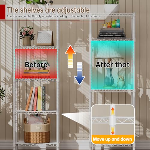 Golpart 5Tier Adjustable Storage Shelves Metal Wire Shelving Standing Shelf - color: White, size: 5-tier-10"Dx16"Wx55"H