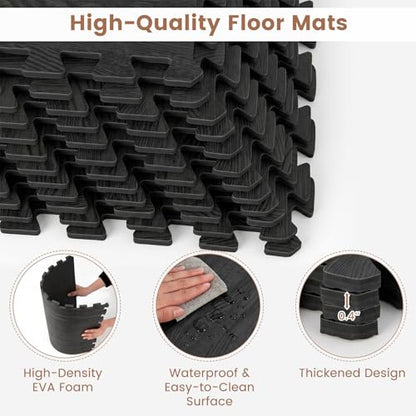 Tangkula 25 Tiles Foam Flooring Mats with Border, 100 SQ FT EVA Interlocking Exercise Foam Mats for Exercise Equipment, Elastic Puzzle Play Mats, 3/8” Non-Slip Workout Floor Mats for Home Gym (Black) - size: 100 sq.ft, Black