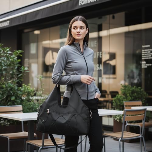 Forestfish Gym Bag For Women With Yoga Mat Holder, Black | Shoe Compartment, Wet Dry Storage Pocket, Removable Shoulder Strap, Lightweight & Water Resistant - color: Black