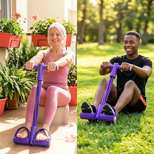 Pedal Resistance Bands with Handles for Home Work Out - color: Purple