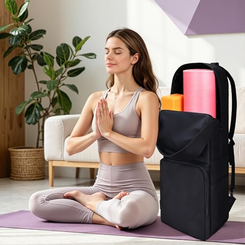 INFANZIA Yoga Mat Carrier Bag,30L Waterproof Tote with Shoulder Strap | Fits 68-72" Mats, 600D Oxford Waterproof, Dual-Layer Leak-Proof Pocket, SBS Zipper, Multiple Pockets, For Gym & Travel - color: Black