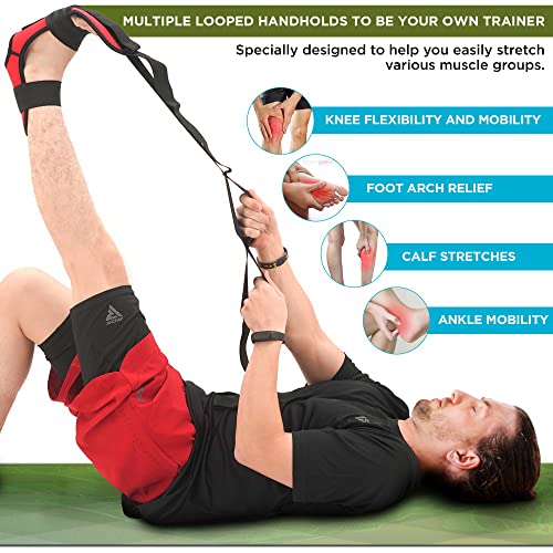 RDX Yoga Stretching Strap, Ankle Ligament Stretcher Belt with Loops Ligament Stretch Band, Fitness Leg Stretcher for Plantar Fasciitis, Foot Stretch Assist for Hamstring, Flexibility Exercise - color: Black