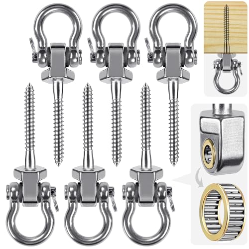 SELEWARE Heavy Duty Swing Hanger with Bearings, 6 Pack Porch Swing Hardware | 304 Stainless Steel, Smooth Quiet Rotation, Supports Up to 1500LB, Ideal for Porch Swings, Hammocks and Playground Swings - color: U (5 inch, 6 Pack)