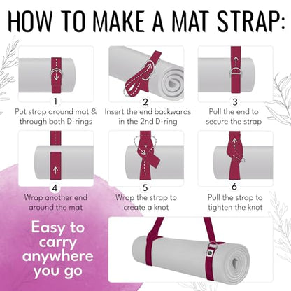 TECEUM 2 IN 1 Yoga & Mat Strap for Stretching – Cotton – 6/8/10 ft - color: Deep Raspberry, size: 8 ft