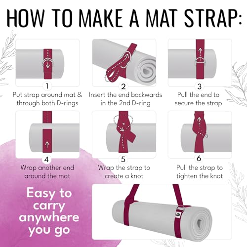 TECEUM 2 IN 1 Yoga & Mat Strap for Stretching – Cotton – 6/8/10 ft - color: Deep Raspberry, size: 6 ft