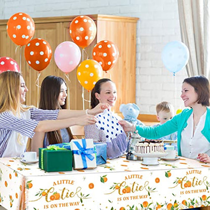 Tegeme Little Cutie Tablecloth Orange Fruit, Plastic Baby Shower,3 Pack | Disposable Table Cover, Little Cutie is on the Way Tablecloth, Baby Shower Birthday Tangerine Decor