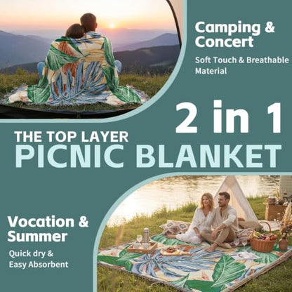 RYCHIC 2 in 1 Extra Large Outdoor Rug Picnic Blanket Camping Mat Lightweight Oversized Giant Turkish Boho Beach Mexican Serape Baja Cobijas Mexicanas para Mesa Stadium Outside Festival Grass Hammock - color: Boho Green