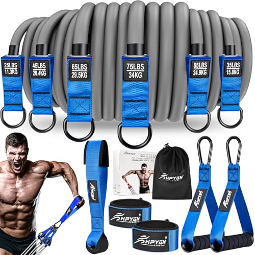 HPYGN 무거운 저항 밴드, 운동을 위한 136.1kg(300파운드) 운동 밴드, 손잡이가 달린 피트니스 밴드, 남성용 운동 밴드, 근육 훈련, 근력, 슬림, 요가, 홈 체육관 장비를 위한 웨이트 밴드 세트 - color: 블루., style: 190.5kg(420파운드)