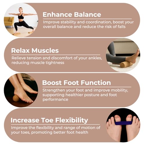 5-in-1 Cork Balance Board Kit - 15.7" Ankle Balance Board with Peanut Massage Ball, Balance Trainer, Foot Strengthener for Full Body Massage | Balance Stability | Improve Mobility | Prevent Falls