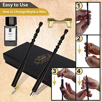Calligraphy Set for Beginners, Dip Pen Set with 19 Nibs, Oblique Pen Holder, Wooden Pen Set