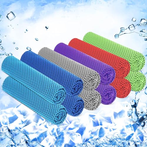 Hosuly 12 Pieces Cooling Towels, 40 x 12 Inch Ice Cool Towel for Neck and Face Microfiber Soft Breathable Chilly Rags for Yoga, Sports, Golf, Gym, Running, Workout(Assorted Colors) - color: Assorted Colors