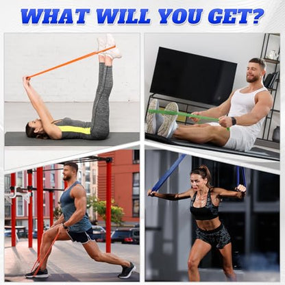 Resistance Bands Set for Men & Women - 4 Levels Exercise Band with Door Anchor, Pull Up Bands for Strength Training, Stretching, Powerlifting, Home Workouts