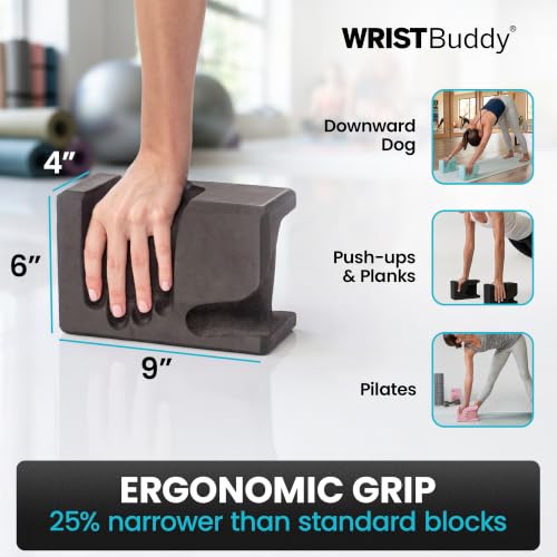 WRISTBuddy® Yoga Blocks 2 Pack, High Density Non-Slip, Hand-Shaped Design | 60% less wrist pressure —patented hand-shaped design eases wrist discomfort for yoga, Pilates, push-ups, planks & handstands. - color: Black