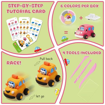 Air Dry Clay Kit for Kids - 3 Boxes Pull Back Car Making | Modeling Clay with Sculpting Tools, Base, Backing Board, Tutorial, Ultra Light & Soft, Creative DIY Arts and Crafts Toys - color: Daily Commuters