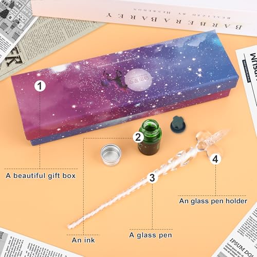Luxiv Glass Dip Pen Set, Purple Crystal Pen With Ink, Holder, and Package - color: White, style: Basic