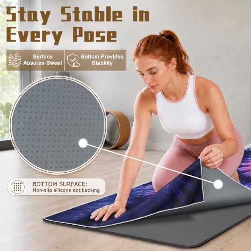 Yoga Mat Towel Non Slip Ultra-Absorbent Hot Yoga Towel, Super Stylish Printed Sweat Hot Yoga Towel, Ideal for Home, Workouts, Pilates, Yoga, 72 x 27in, Purple & Black Tie Dye - color: Purple & Black Tie Dye