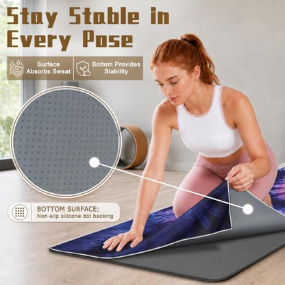 Yoga Mat Towel Non Slip Ultra-Absorbent Hot Yoga Towel, Super Stylish Printed Sweat Hot Yoga Towel, Ideal for Home, Workouts, Pilates, Yoga, 72 x 27in, Purple & Black Tie Dye - color: Purple & Black Tie Dye