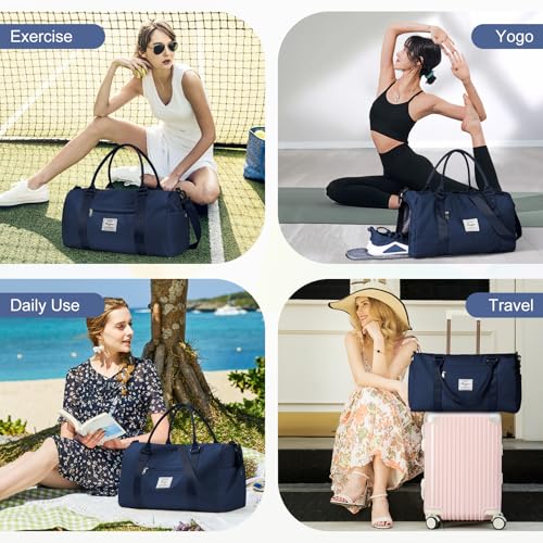Gym Bag for Women Men with Shoes Compartment,Sports Duffle Bag Personal item travel Duffel Bags Tote Bag Small Carry on Weekender Overnight Bag Workout Dance Bag Hospital Holdalls Dark Blue - color: A10-Dark Blue