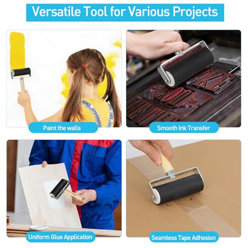 Ciieeo 4 Pcs Brayer Roller Set - Rubber Brayer Rollers for Printmaking Stamping, Ink, Painting Craft Projects Scrapbooking Art DIY Tools with Ergonomic Wooden Handle - size: 14x12.2x3.5cm