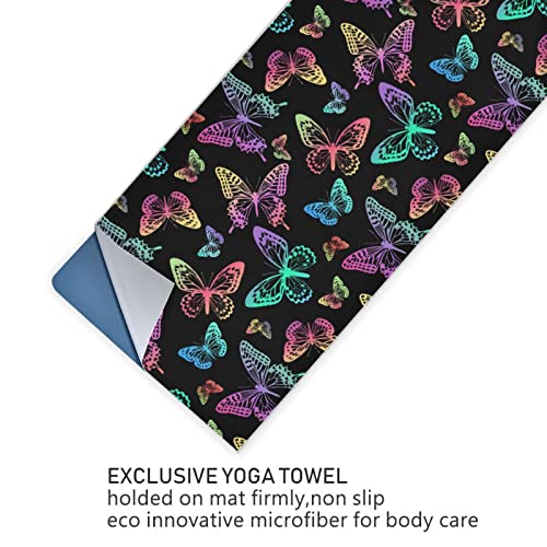 Yoga Mat Towel Colorful Butterfly, 73" x 27" - color: Colorful Butterfly