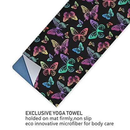 Yoga Mat Towel Colorful Butterfly, 73" x 27" - color: Colorful Butterfly