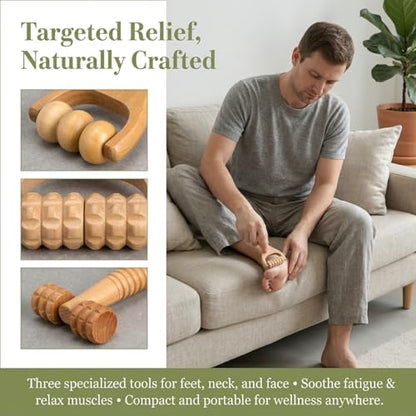 Wooden Foot Massager Roller 3-Pack Handheld Massage Roller Tool for Foot Neck Shoulder Back Reflexology Portable Wood Massager for Home Travel Hotel 5.90 X 3.14 X 1.18 in