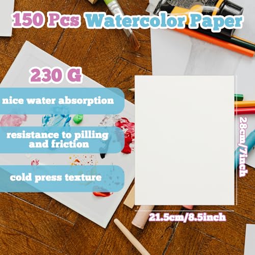 150 Pcs 8.5x11 Watercolor Paper Pad Cold Press Bulk Painting Paper | White Paper 110 lb 230 GSM Sketch Painting Pad for Watercolorist Beginning Artists Adults Craft - style: 8.5x11in-110LB/230GSM