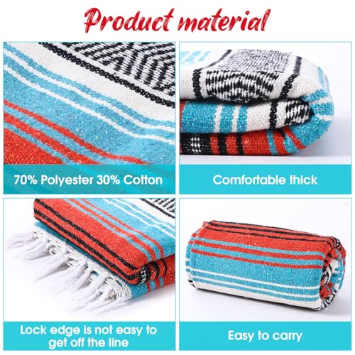 Oudain Mexican Blanket Woven Authentic Falsa Throw 45 x 70 Inch – Authentic Baja Serape Saddle Blanket Outdoor for Restorative Yoga, Beach, Picnic, Couch, Car Travel(Boho Festival) - color: Boho Festival