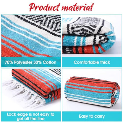 Oudain Mexican Blanket Woven Authentic Falsa Throw 45 x 70 Inch – Authentic Baja Serape Saddle Blanket Outdoor for Restorative Yoga, Beach, Picnic, Couch, Car Travel(Boho Festival) - color: Boho Festival