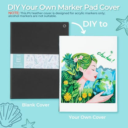 Ohuhu 8.5"x11" Double-Sided Bleedproof Marker Pad Art Sketchbook 60 Sheets | Large Sketch Book - 90 LB/150 GSM Smooth Drawing Paper - 60 Sheets/120 Pages -Hardcover Sketch Pad for Alcohol Markers Paints - size: 8.5" x 11"