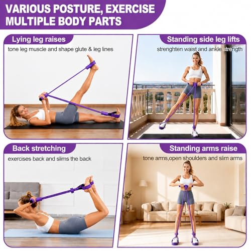 Pedal Resistance Bands with Handles, Separated 8-Tube Multifunction Exercise Bands, Yoga Tension Rope, Natural Rubber Elastic Equipment for Abdomen, Waist, Arm, Leg Stretching - color: Purple