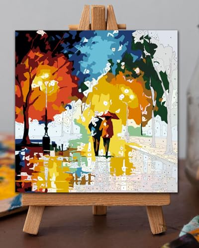 Blissroot Framed Paint by Numbers Kit for Adults Beginner&Kids Ages 8-12, 12x12inch Starry Night Paint by Numbers with Frame, Large Couple Under Umbrella Paint by Number Framed Canvas (Without Easel) - color: BR018F, size: 12"x12"