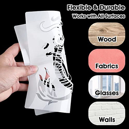 8 Pcs Dragon Stencils Airbrush Stencils Tattoo Stencil Paint Stencils Reusable Plastic Dragon Stencil for Painting on Wood Furniture Wall DIY Crafts Drawing Decoration
