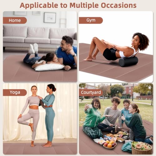 Foldable Yoga Mat 74"x47.2"x 0.4" – Large Yoga Mat | Non-slip, thick 0.4" cushion for comfort, odor-free TPE, for stretching/home gym/outdoor, easy store & carry