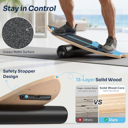 Sportneer Surf Balance Board, 8-in-1 Wooden Wobble Board - color: Sky Blue