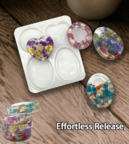 4-Design Worry Stone Mold w/DriedFlowers Resin Yoga StressRelief | 4-design thumb worry stone mold with dried flowers – epoxy resin casting, yoga meditation, stress relief & DIY crafts.