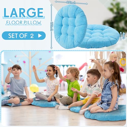 Jerify Bright Blue 2 Pcs Large Floor Pillow Cushion,Round 22 x 22 | Round Square Flexible Seating Floor Meditation Pillow for Classroom Adult Picnic Party Learning Daycare School Reading Corner - color: Bright Blue, size: Round 22 x 22