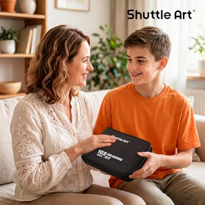 Shuttle Art 103 PCS Drawing Kit, Professional Drawing Supplies with Sketch, Charcoal, Colored, Graphite, Pastel Pencils & Sticks, Complete Drawing Tools and Paper Pads in Zipper Case for Artists&Kids