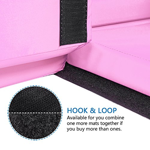 Bonnlo Folding Exercise Aerobics Mat, 6ft x 2ft x 2in PU Leather Mats with Carrying Handles with Hook & Loop Fastener for MMA, Stretching, Cheerleading Martial Arts,Gymnastic - color: Pink
