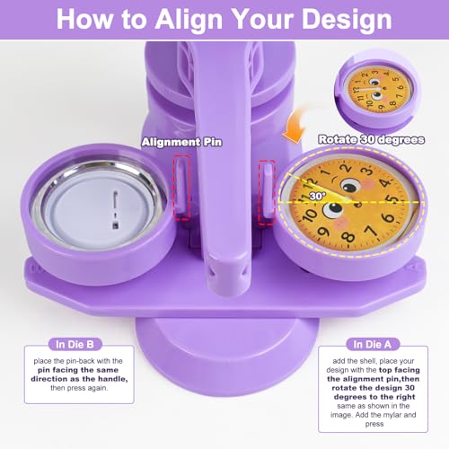 Happizza Button Maker Machine 58mm/2.25in, Pin Maker Machine Kit with 30 Buton Parts, DlY Badge Maker, Purple Button Press Machine, Perfect Beginner Experience Kit, Ideal for School, Parties, Events - color: Purple