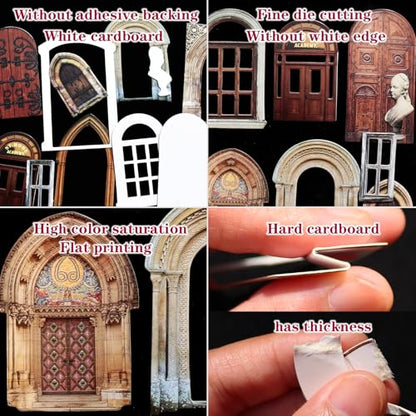 CATaireen Vintage Junk Journal Decoupage Elements Paper Card Pre Cut Cardstock Chipboard Small Embellishments Art Aesthetic Scrapbook Cutout DIY Supplies Kit Ephemera Pack for Adults (Door)