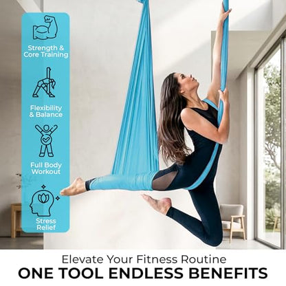 LOTUS78 Aerial Yoga Hammock 5.5 Yards (198 Inches) – Premium Aerial Silk Swing for Antigravity Fitness, Inversion Therapy, Strength & Flexibility | Purple | Yoga Trapeze for Home & Studio - color: Blue