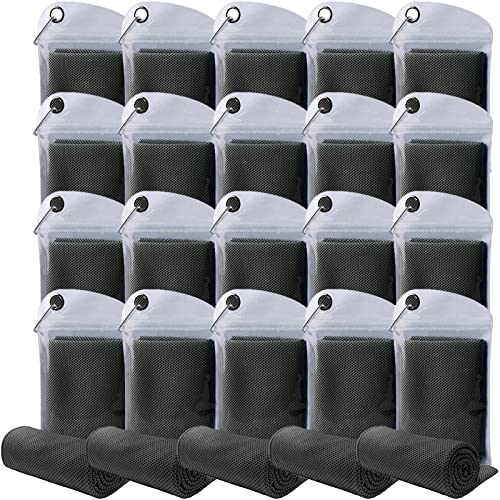 Pack of 20 Cooling Towel 40x12'' Ice Towel for Neck and Face Microfiber Chilly with Bag Breathable Yoga Gym Stay Cool Towels Sweat Rag for Workout Running Camping Pilates Beach, Dark Gray - color: Dark Gray